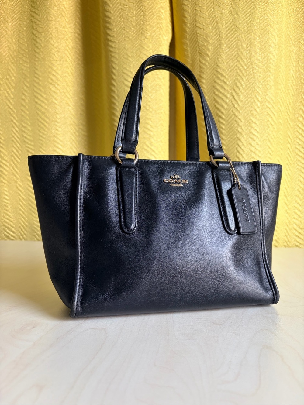 Coach Black Leather Mini Carryall Tote with Gold Toned Hardware